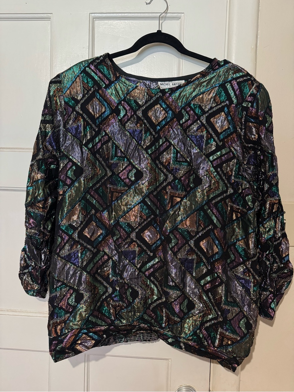 Vintage Plus Size Michel Antoni Metallic Geometric Long-Sleeve Top